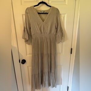 Tan Midi Dress with Lace Details